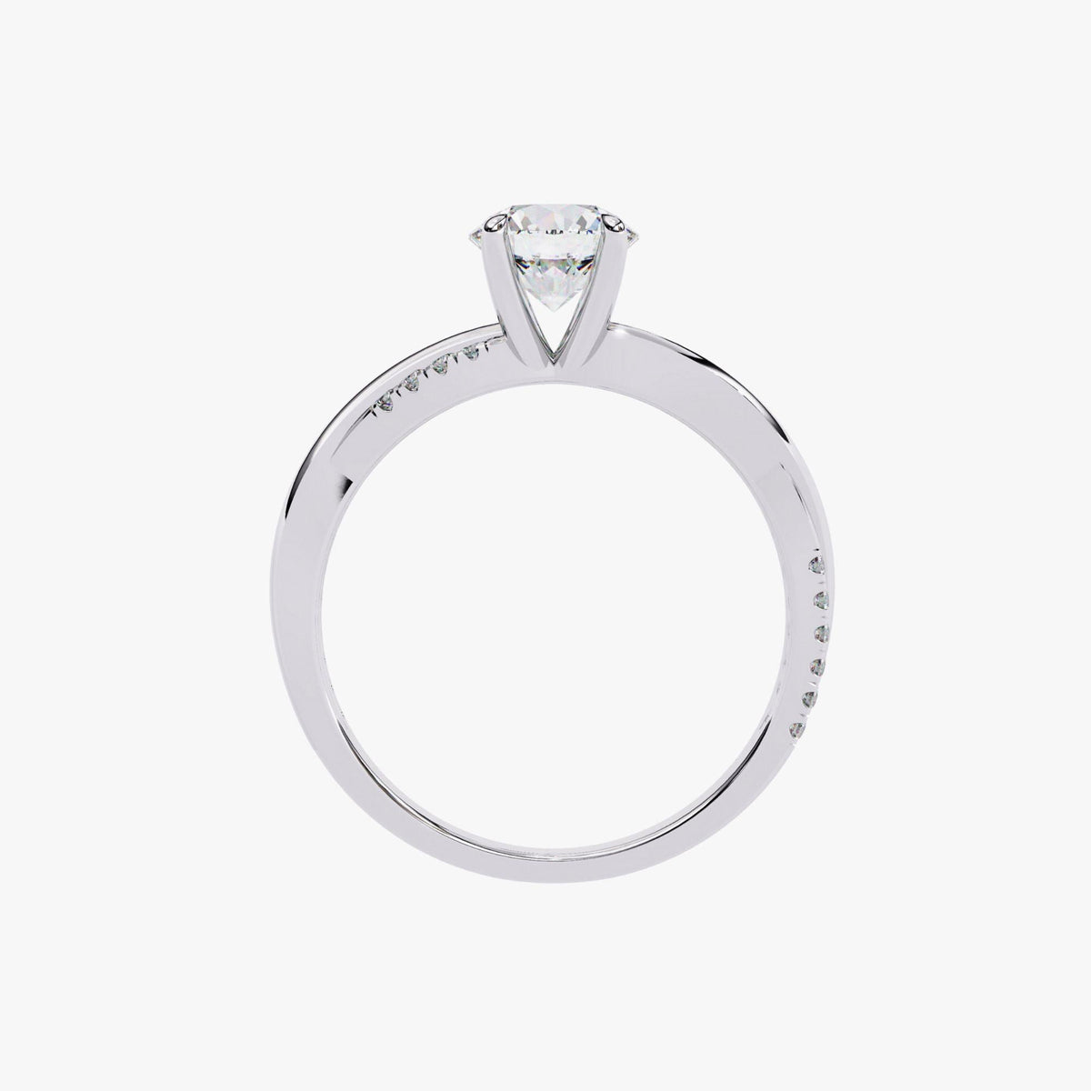 A silver engagement ring with a large diamond set in the center.