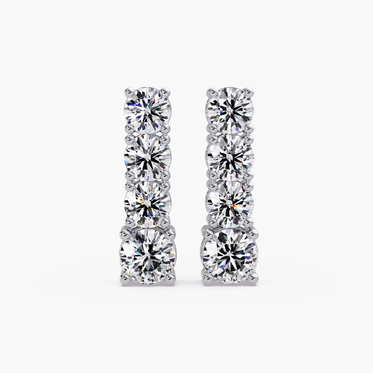 14K white gold diamond line earrings, diamond bar earrings, lab diamond earrings, 14k gold diamond earrings, diamond graduating earrings, linear diamond earrings, round diamond earrings, 1.9 ctw diamond earrings