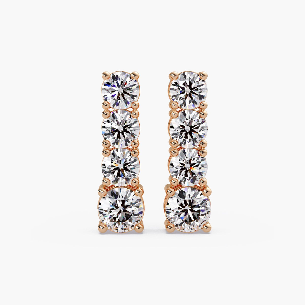 14K rose gold diamond line earrings, diamond bar earrings, lab diamond earrings, 14k gold diamond earrings, diamond graduating earrings, linear diamond earrings, round diamond earrings, 1.9 ctw diamond earrings