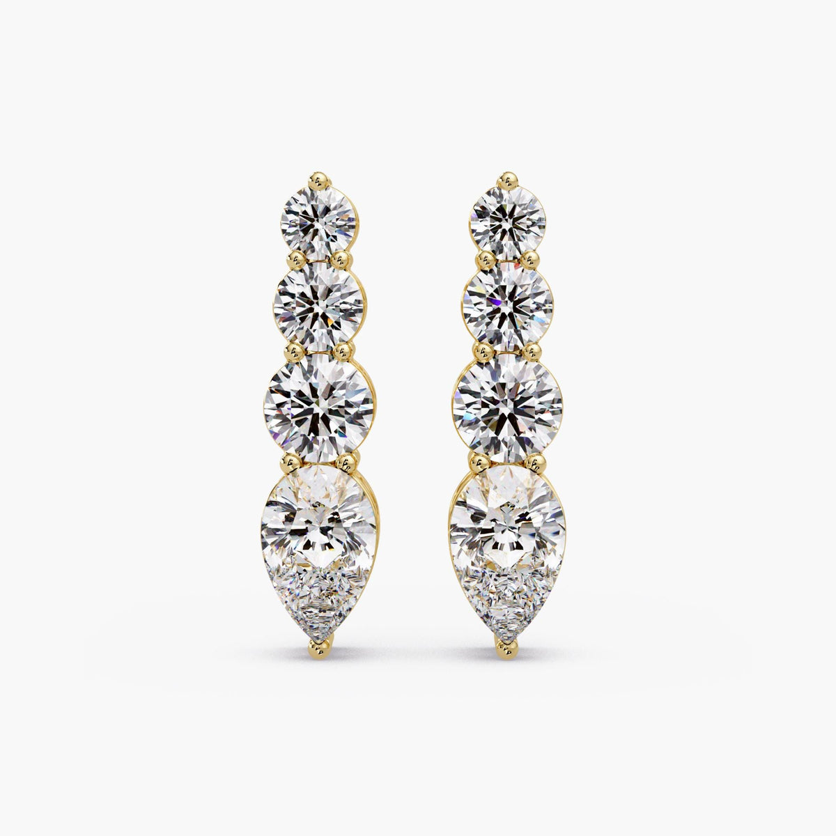 1 CT Pear and Round Lab Diamond Bar Stud Earrings, 14K Gold