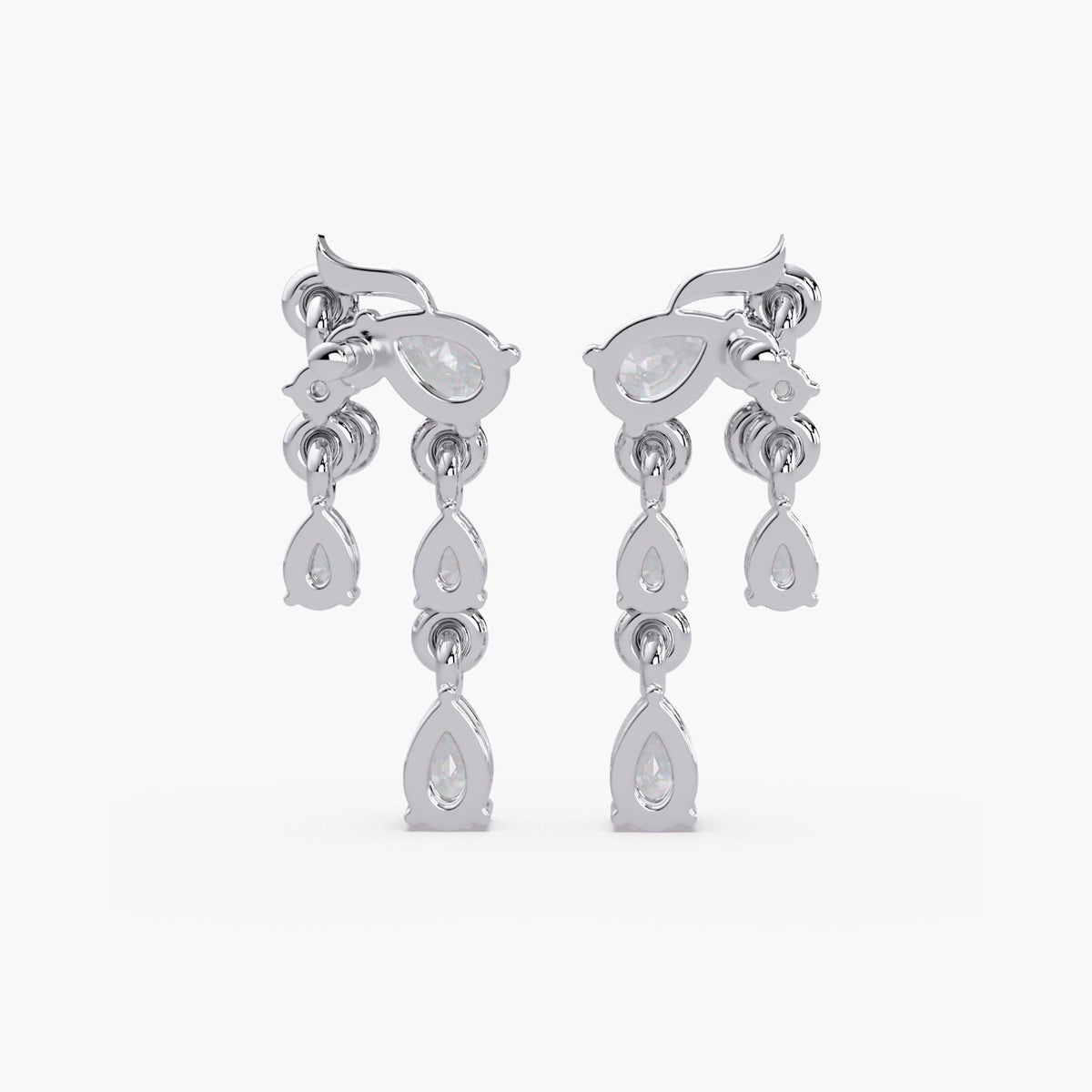 14K gold chandelier earrings with pear cut lab grown diamonds, modern diamond drop earrings for wedding and special occasions