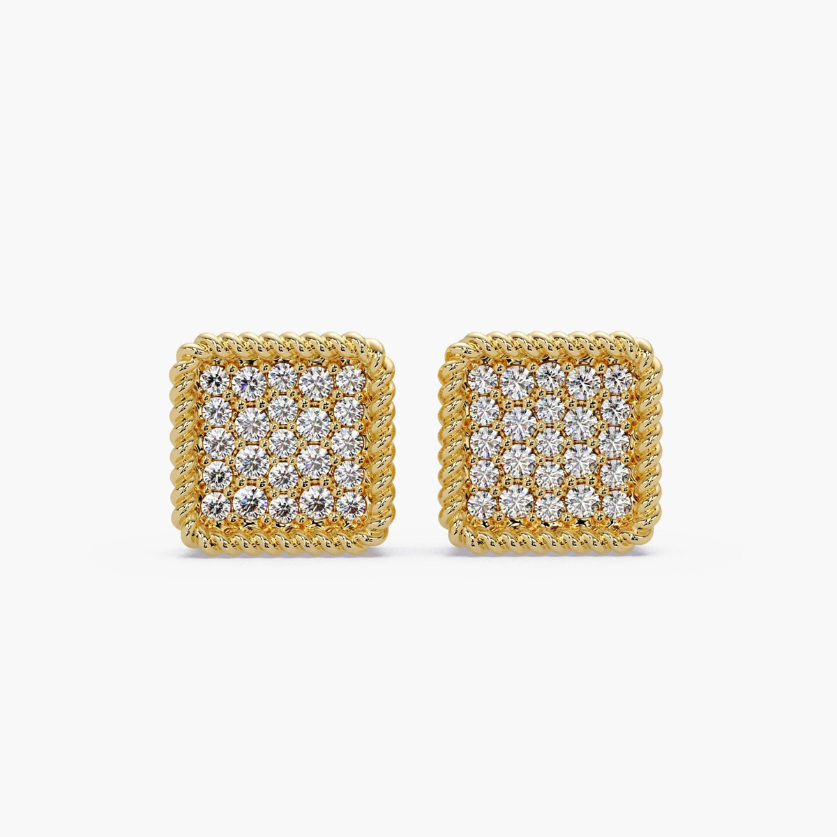 14K Gold Square Diamond Stud Earrings, Micro Pavé Cluster Diamond Studs, Natural Diamond Earrings
