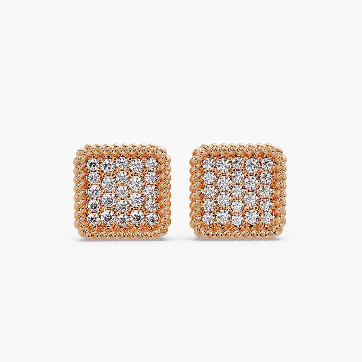 14K Gold Square Diamond Stud Earrings, Micro Pavé Cluster Diamond Studs, Natural Diamond Earrings