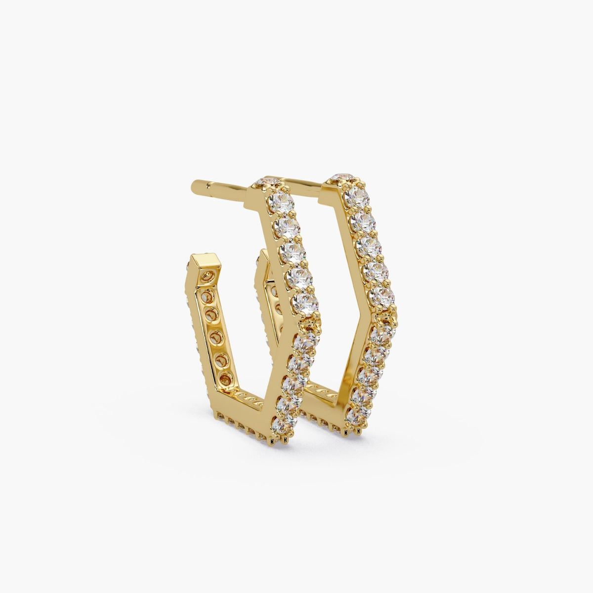 14k gold hexagon hoop earrings / natural diamond hoop earrings / geometric diamond hoops / pave diamond huggies / 16mm diamond hoops