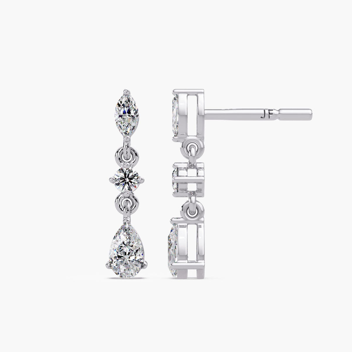 lab diamond drop earrings / 14k gold diamond drop earrings / dainty diamond drop earrings / diamond line drop earrings / mixed shape diamond earrings / marquise pear diamond earrings / vertical diamond earrings / delicate diamond drop earrings / second piercing drop earrings / bridal diamond drop earrings / everyday diamond earrings