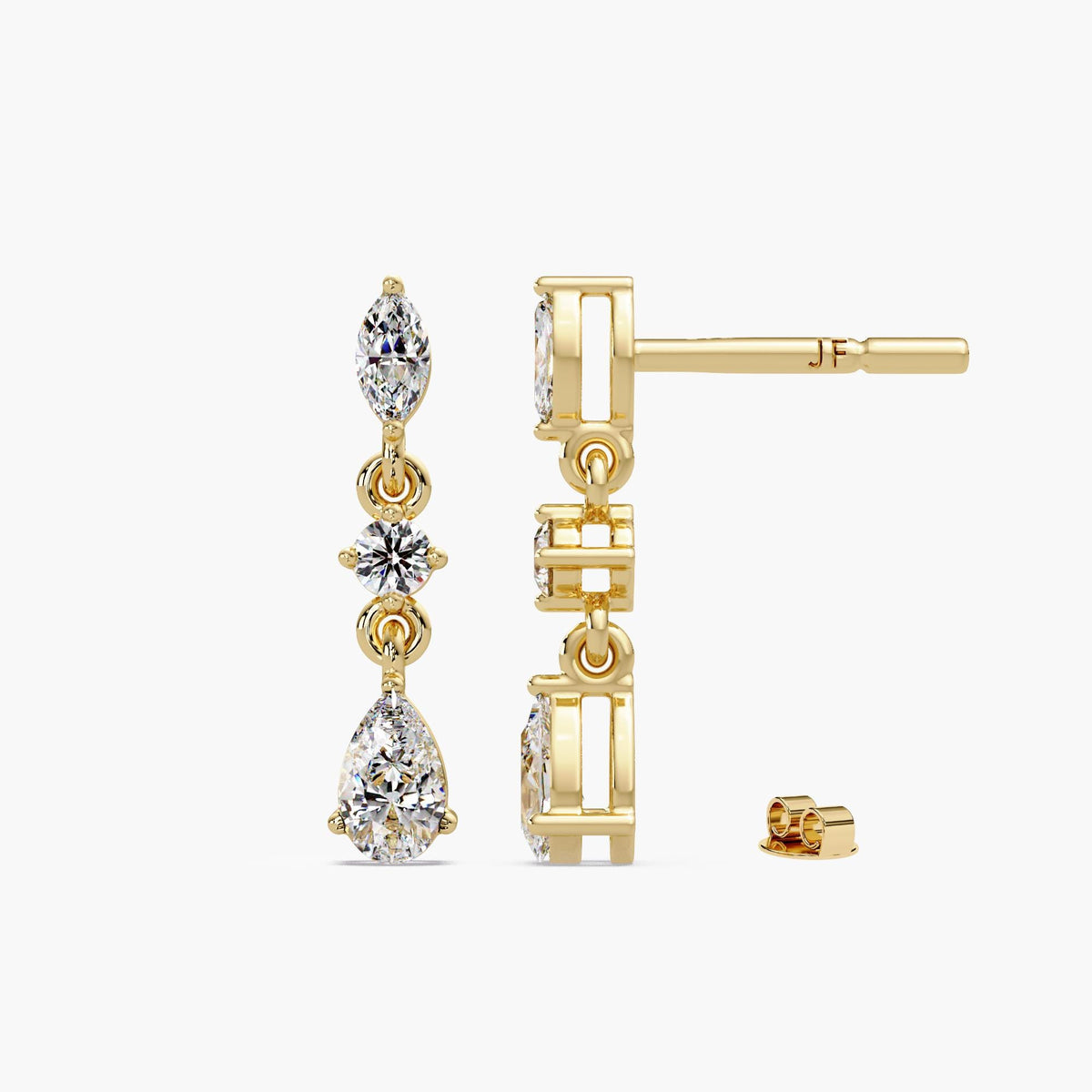 lab diamond drop earrings / 14k gold diamond drop earrings / dainty diamond drop earrings / diamond line drop earrings / mixed shape diamond earrings / marquise pear diamond earrings / vertical diamond earrings / delicate diamond drop earrings / second piercing drop earrings / bridal diamond drop earrings / everyday diamond earrings