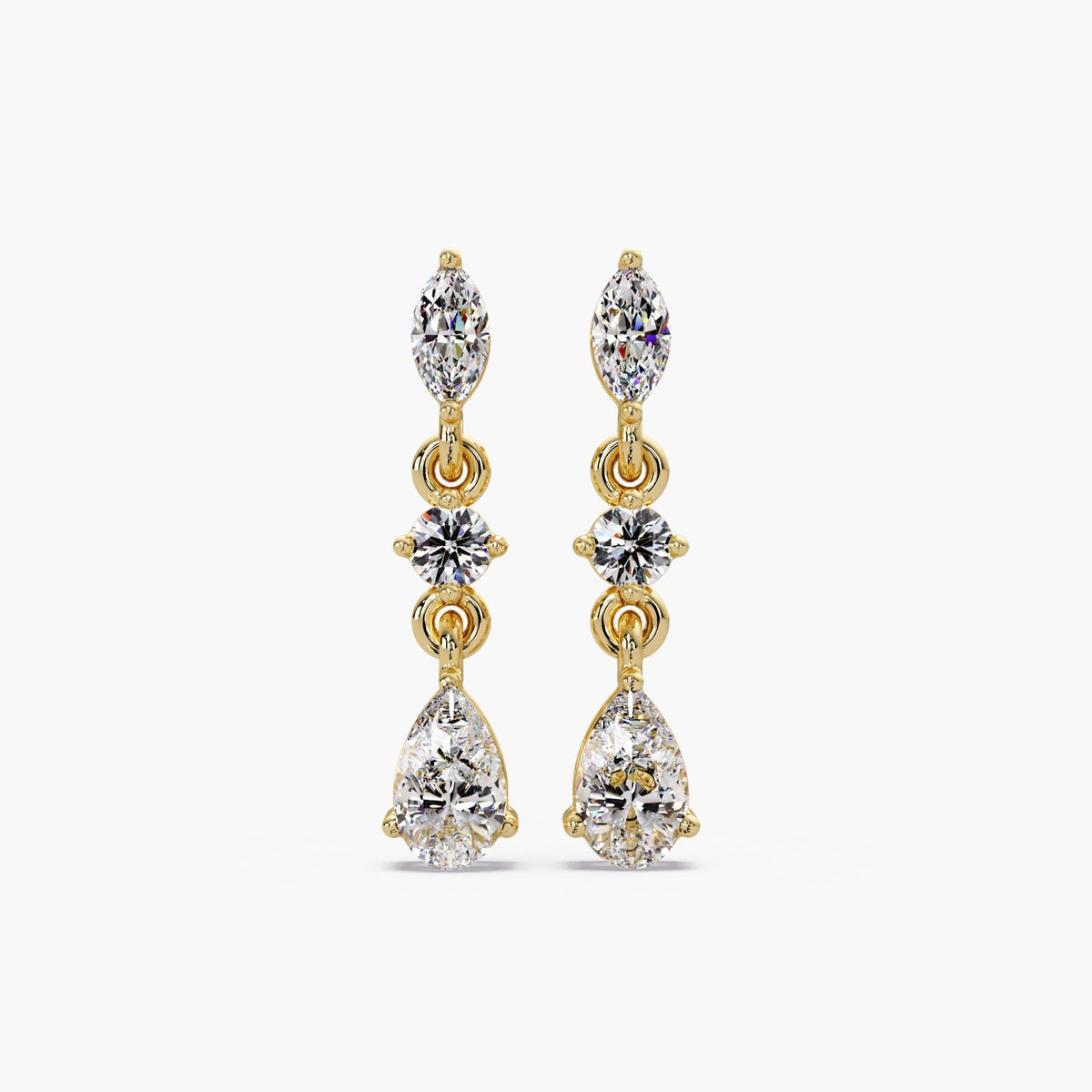 lab diamond drop earrings / 14k gold diamond drop earrings / dainty diamond drop earrings / diamond line drop earrings / mixed shape diamond earrings / marquise pear diamond earrings / vertical diamond earrings / delicate diamond drop earrings / second piercing drop earrings / bridal diamond drop earrings / everyday diamond earrings