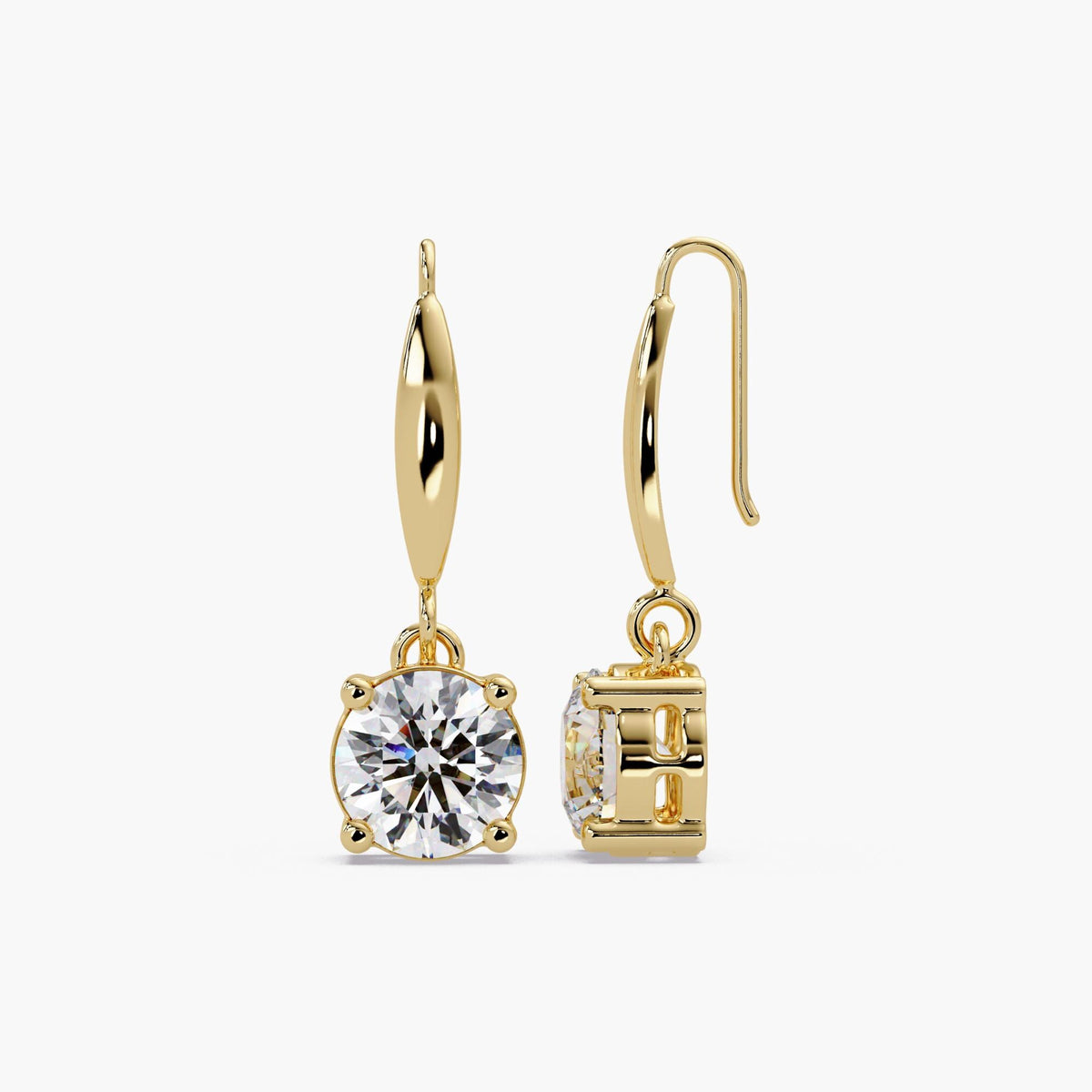 dangling diamond earrings / round solitaire drop earrings / minimalist diamond earrings / bridal diamond drop earrings / everyday diamond jewelry