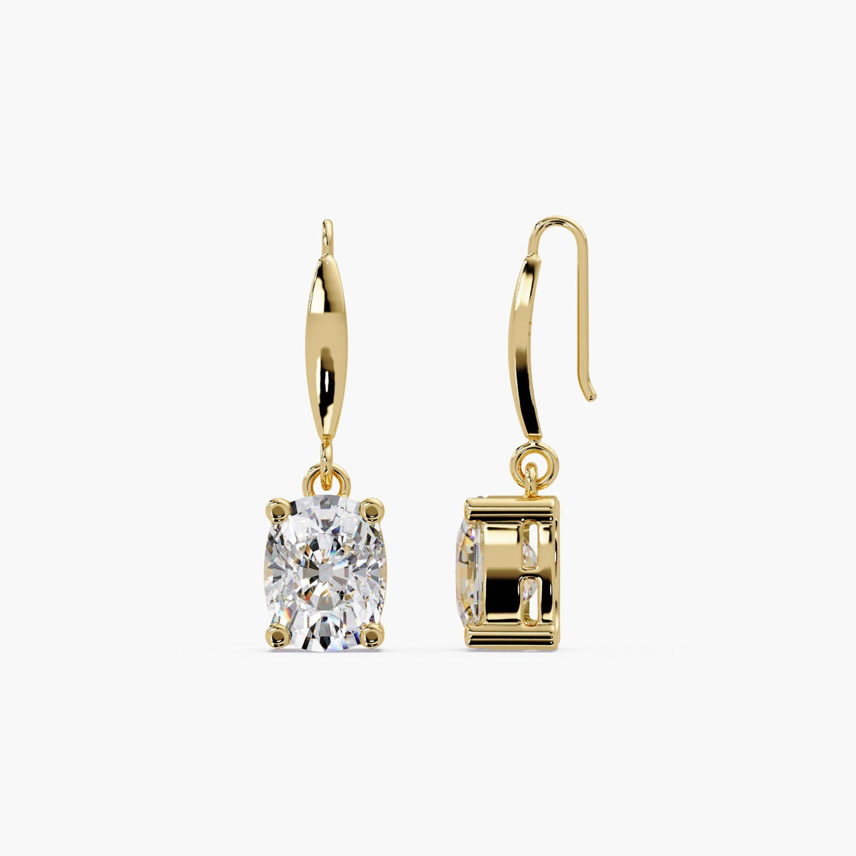 cushion cut diamond dangle earrings / solitaire drop earrings / french wire diamond earrings / hook diamond earrings / luxury diamond earrings