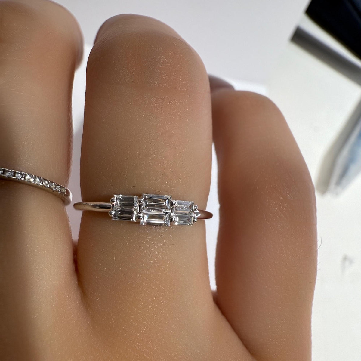 Delicate Gold Baguette Ring, Diamond Art Deco Ring, Minimal Baguette Solid Gold Ring, Layering Baguette Thin Band