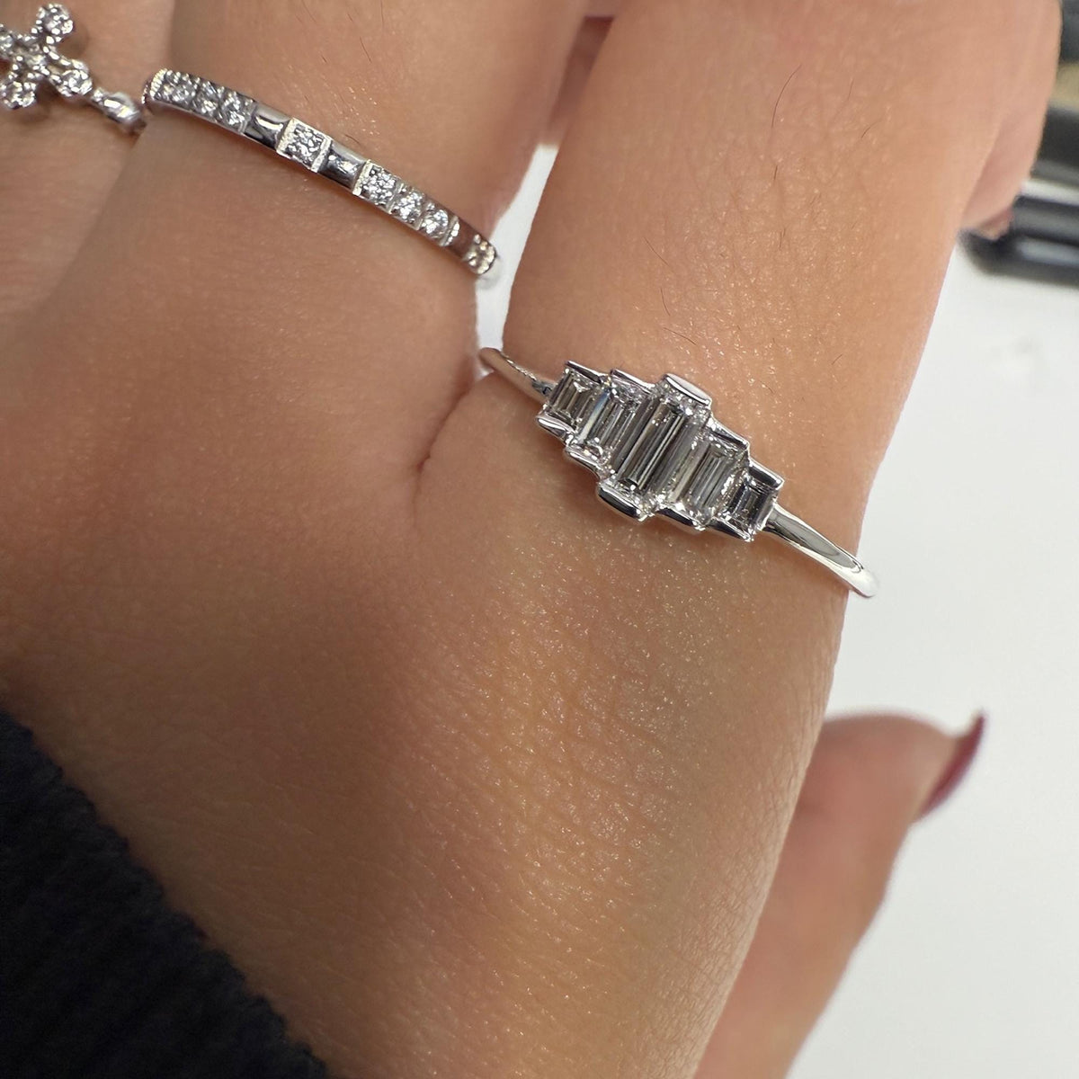 Art Deco Diamond Engagement Ring, 5 Stones Baguette Ring Gold Wedding Ring Women, Vintage Diamond Ring Promise Ring for Her