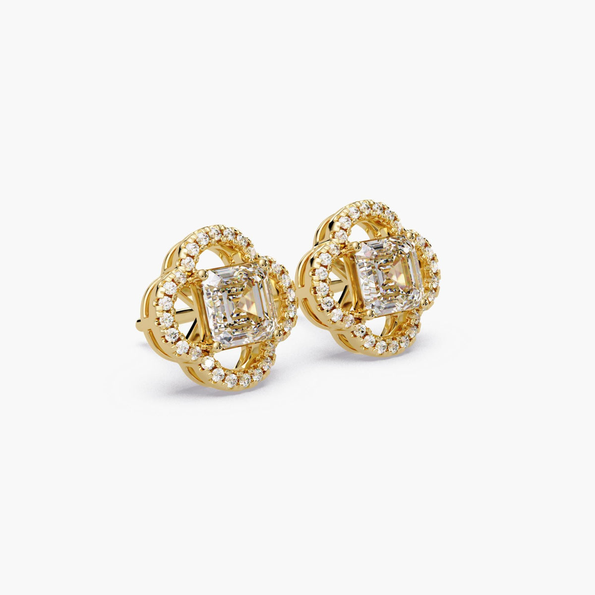 square emerald cut diamond earrings/lab diamond halo studs/bridal diamond stud earrings/everyday luxury earrings in solid gold