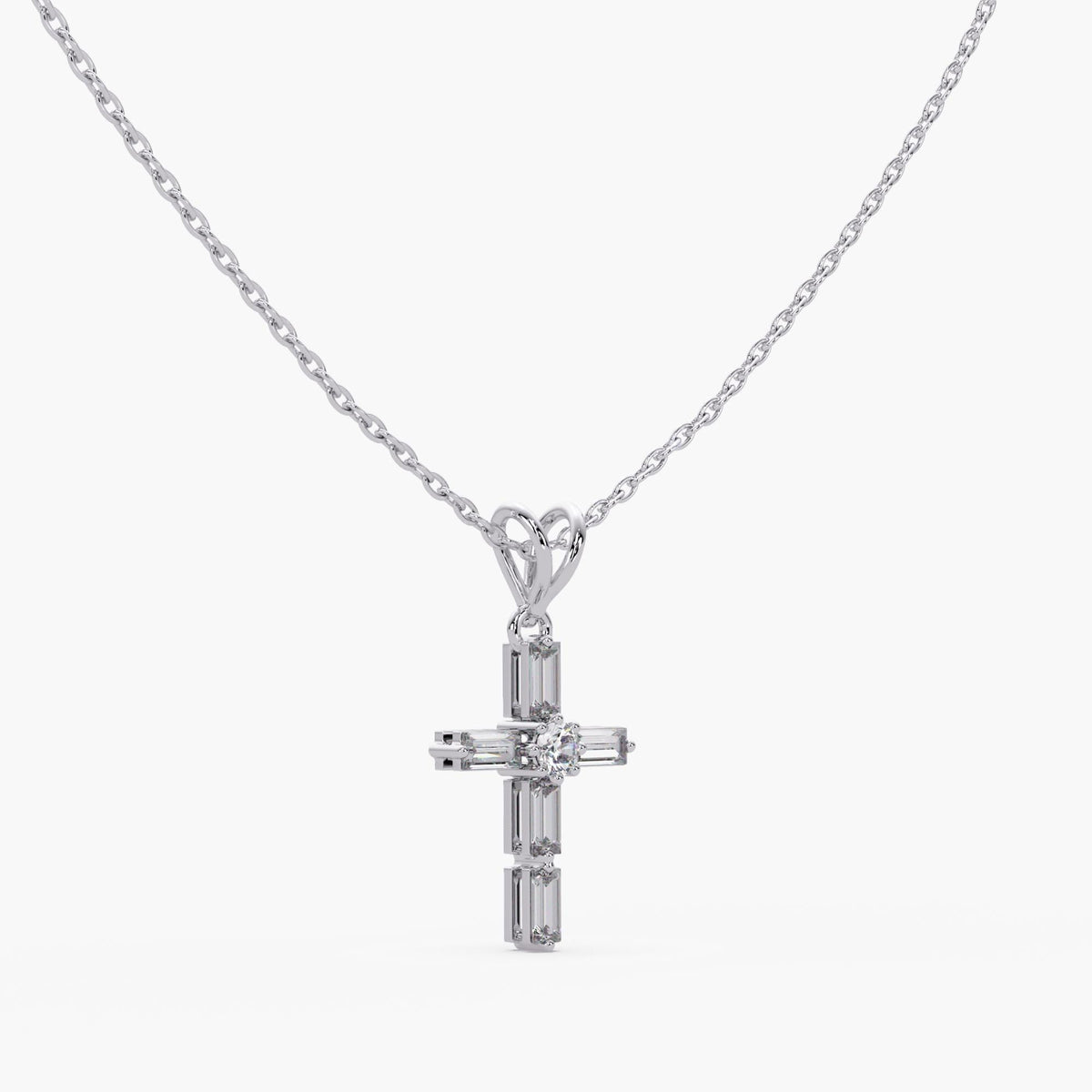 minimalist diamond cross necklace white gold, petite cross necklace, baguette cross pendant
