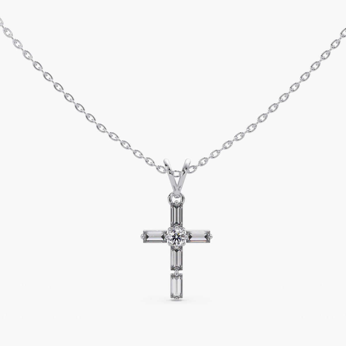 white gold diamond cross necklace, baguette diamond cross pendant white gold, lab diamond cross necklace