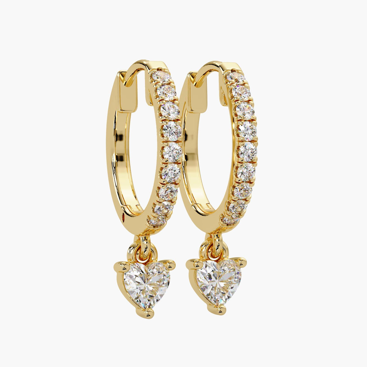 stacking heart hoop earrings gold / tiny heart diamond earrings lab grown / gold heart drop hoop earrings for layering