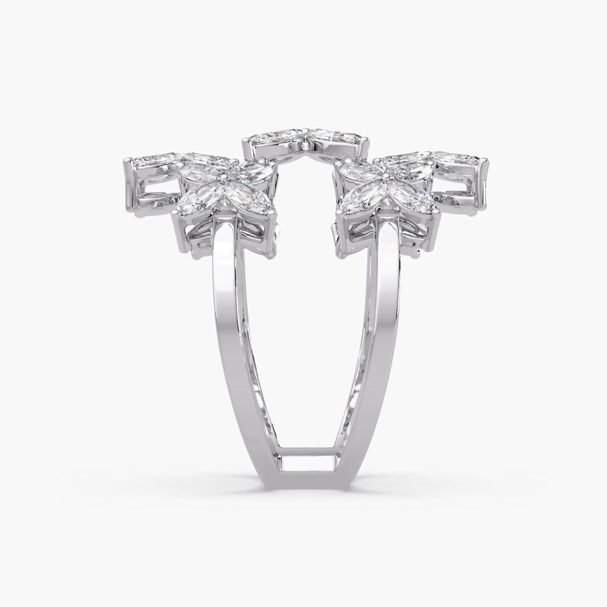 white gold marquise flower ring/lab diamond floral cluster ring/statement cocktail ring/bold floral diamond ring