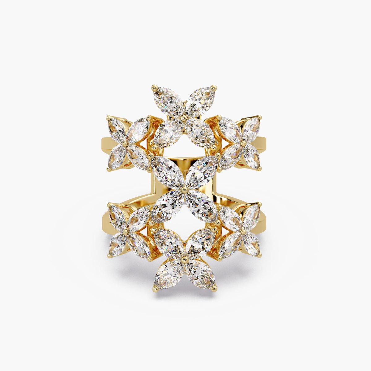 14k yellow gold marquise diamond flower ring/floral cluster statement ring/14k gold lab diamond ring/cocktail diamond ring/finger coverage ring