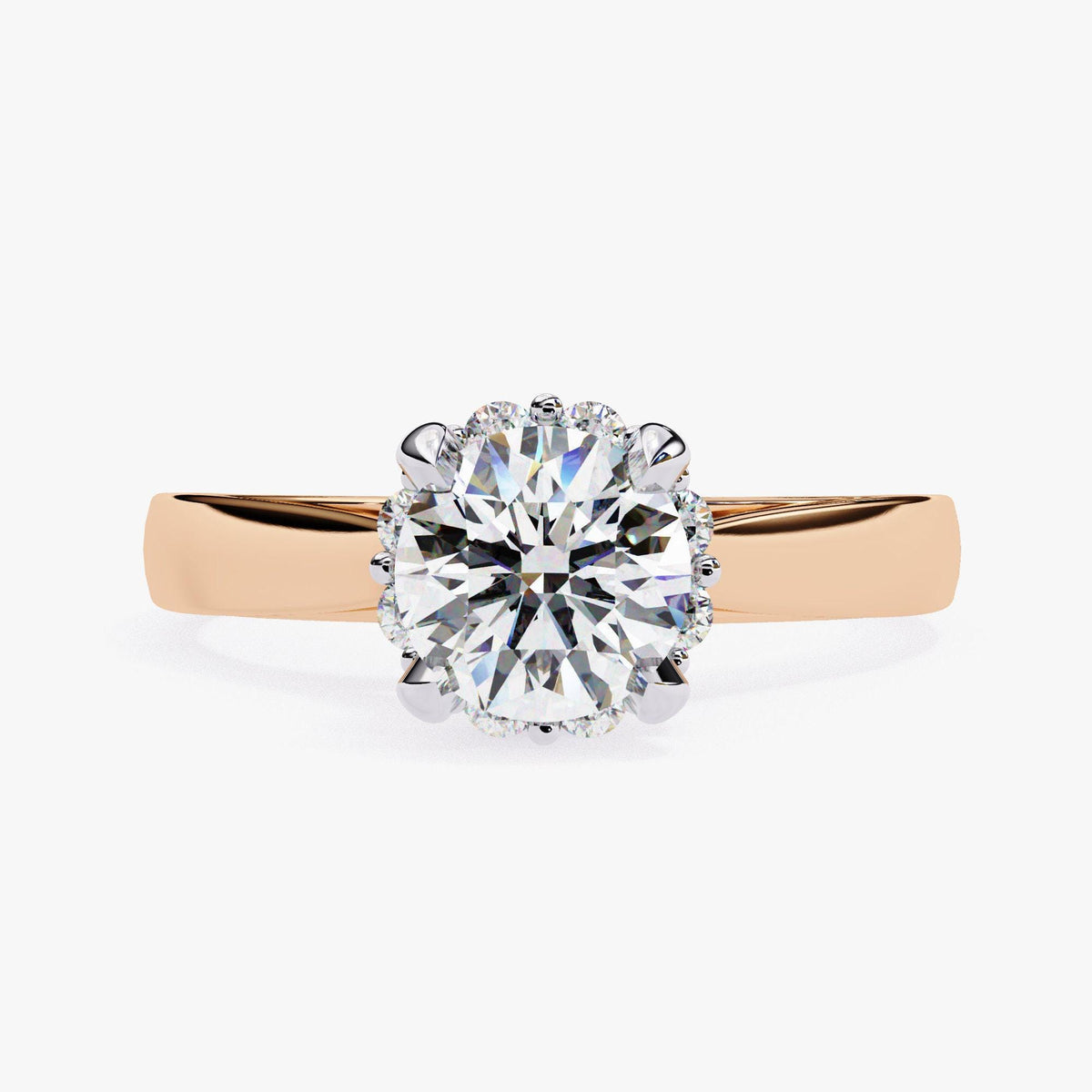 A close-up of a diamond engagement ring with a large, brilliant-cut diamond set in a gold band.