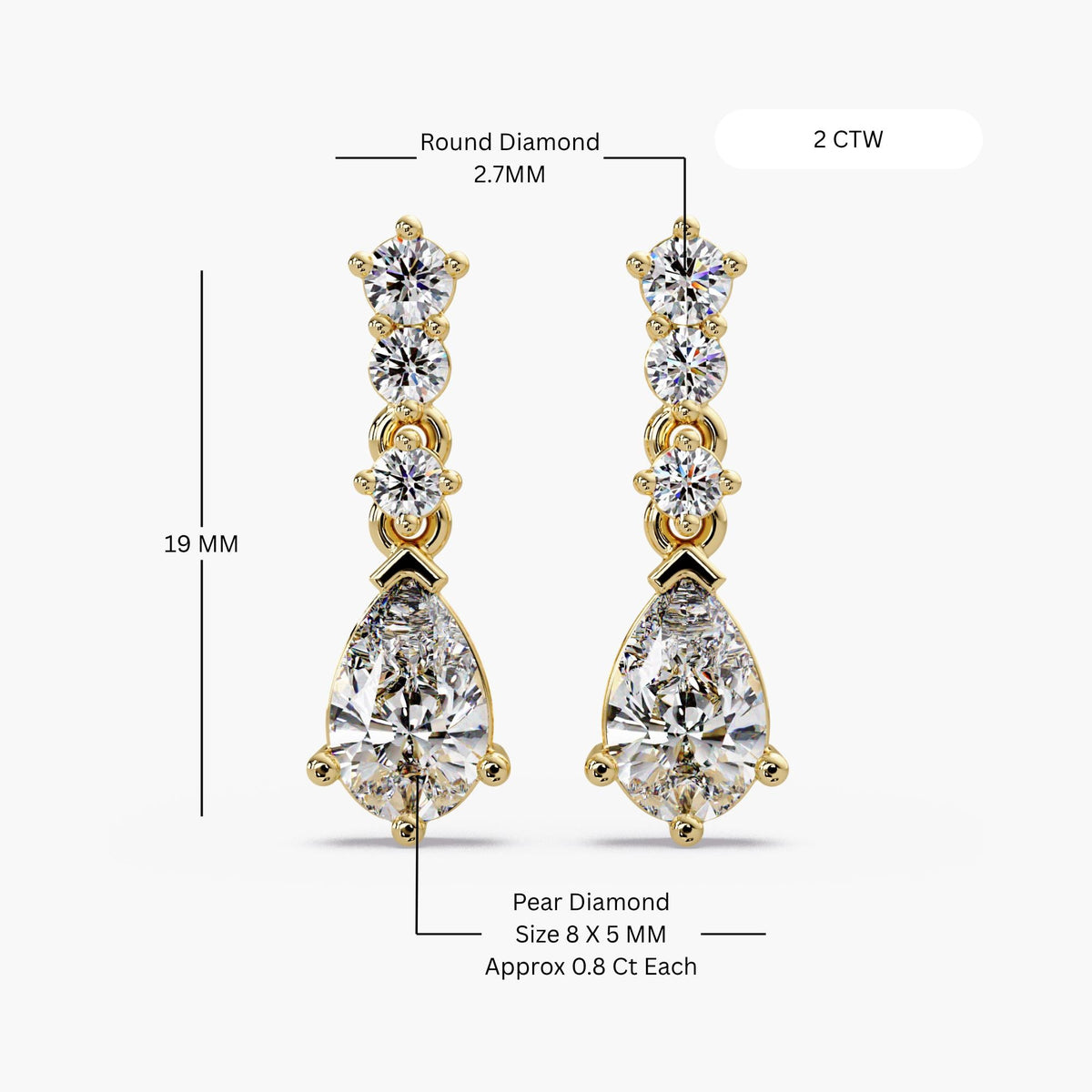 14k gold lab diamond earrings / pear and round diamond earrings / diamond drop stud earrings / elegant diamond dangle earrings / bridal diamond earrings / fine jewelry earrings