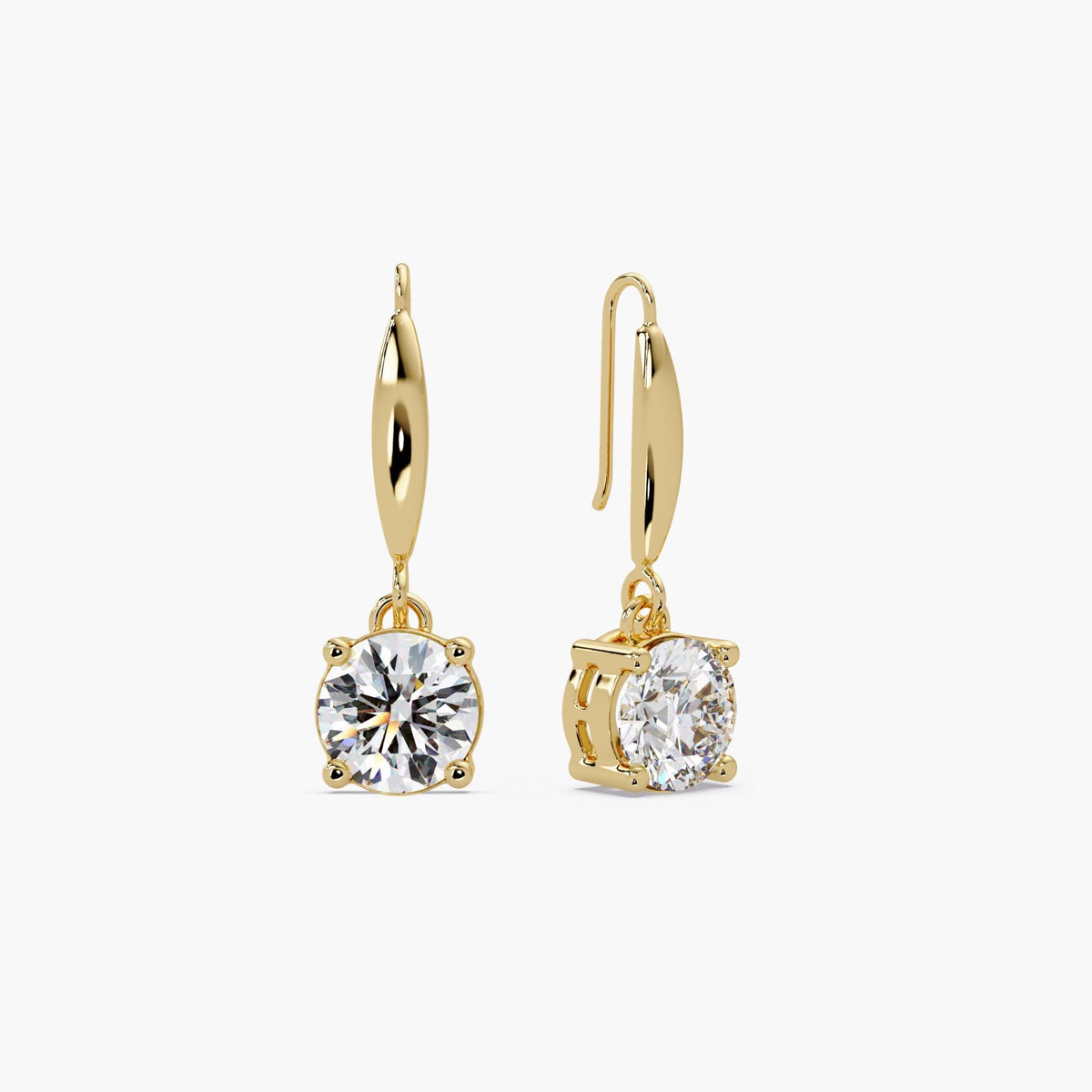 round diamond hook earrings / solitaire diamond drop earrings / 14k gold diamond dangle earrings / lab grown diamond earrings / french wire earrings