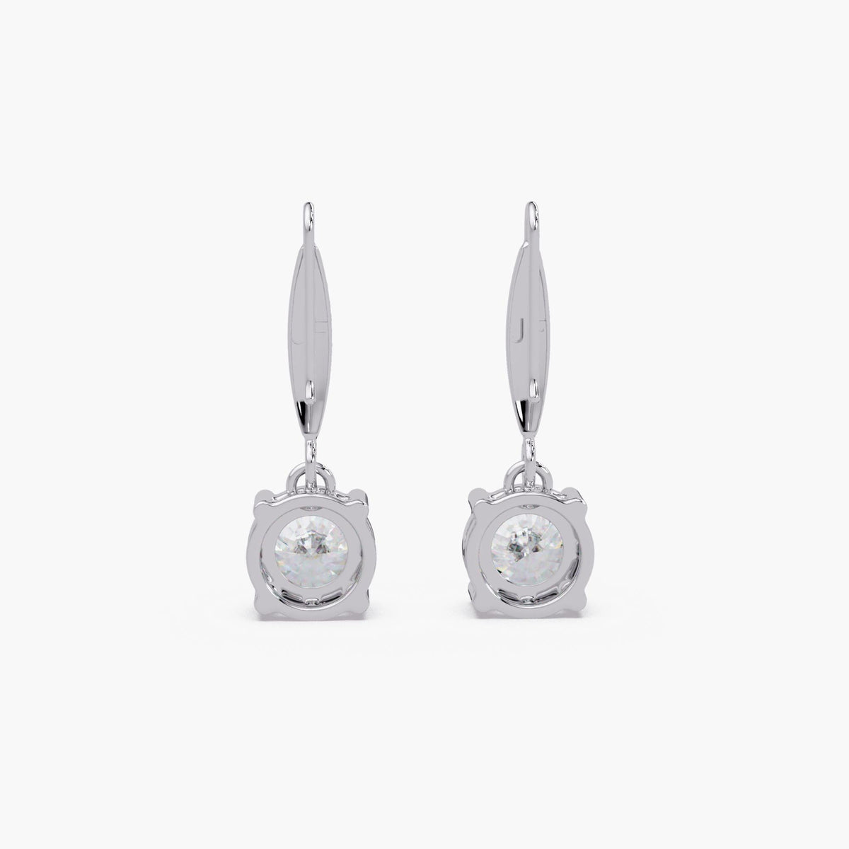 white gold diamond drop earrings / round solitaire earrings / lab grown diamond drops / french hook earrings / dangling diamond earrings