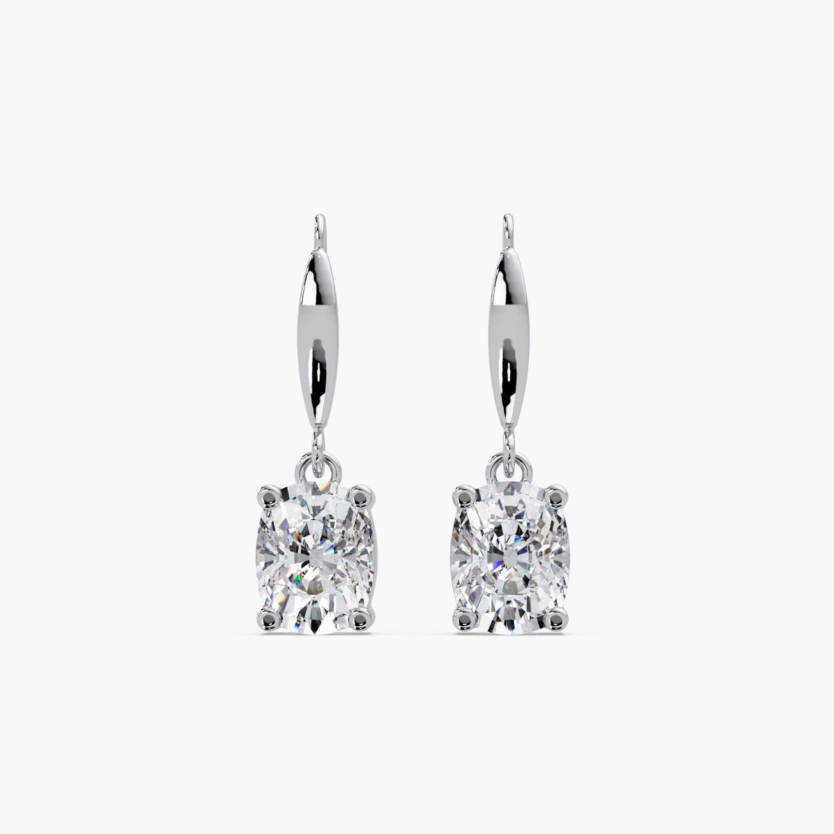 everyday diamond earrings / cushion cut hook earrings / solitaire dangle earrings / bridal diamond earrings / lightweight diamond drops