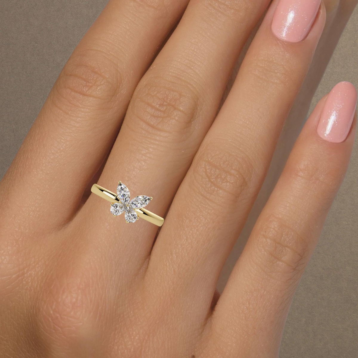 marquise diamond butterfly ring/pear diamond cluster ring/feminine gold ring/dainty diamond ring/promise ring gift