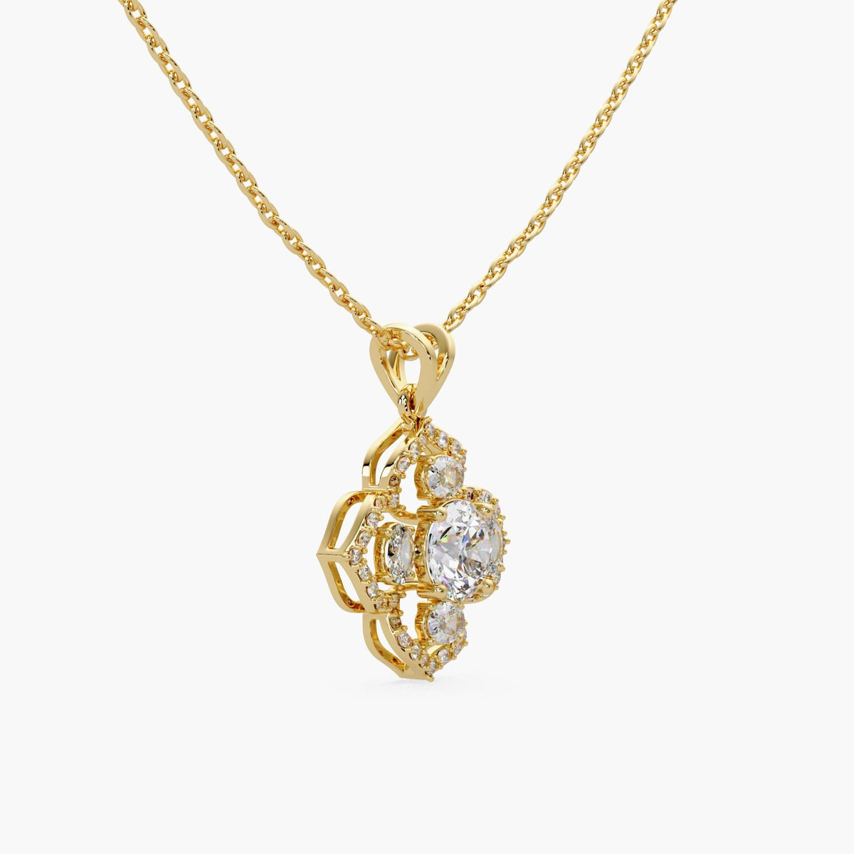 14k yellow gold diamond clover pendant/lab diamond flower necklace/14k gold quatrefoil necklace/vintage diamond pendant/everyday diamond necklace