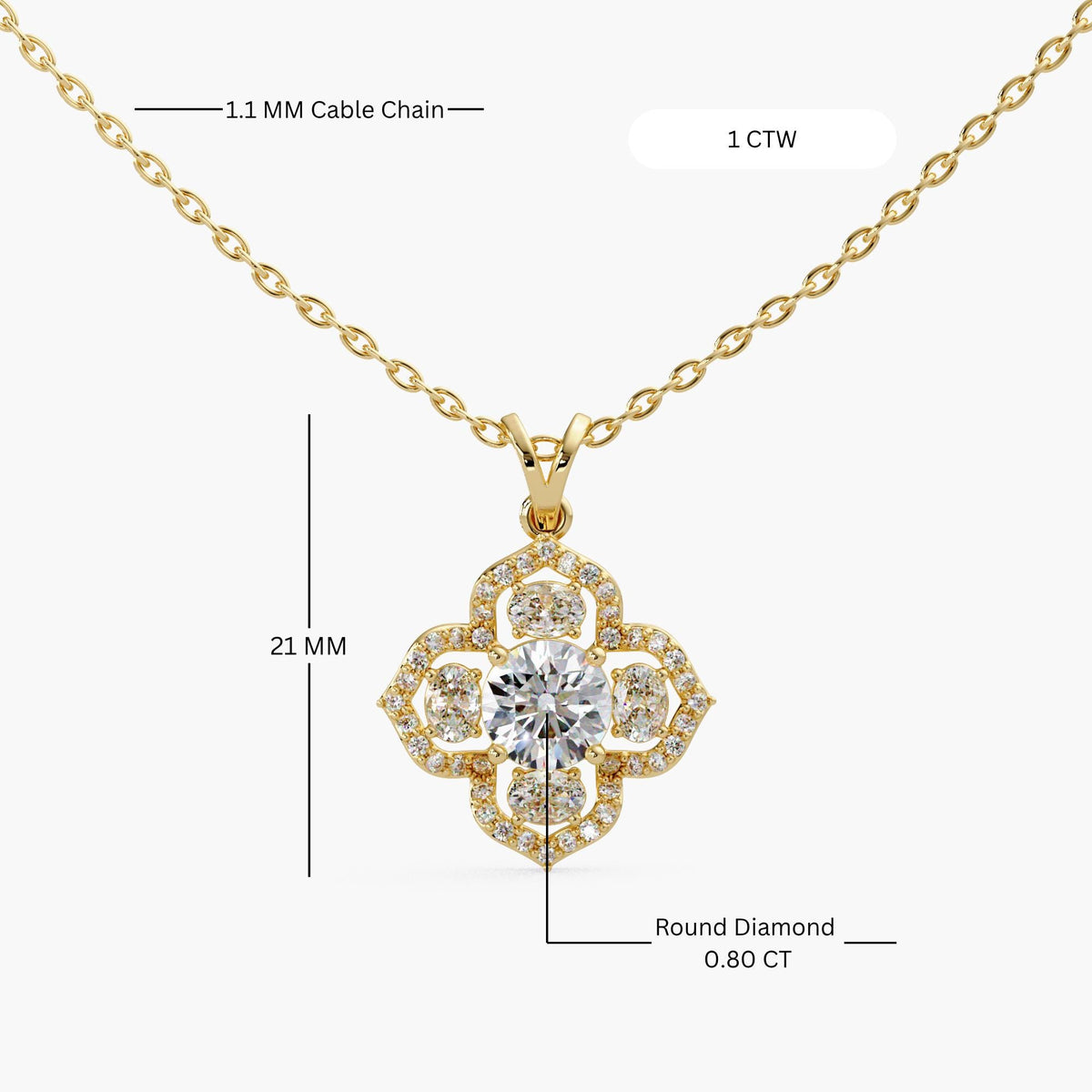 14k yellow gold diamond clover pendant/lab diamond flower necklace/14k gold quatrefoil necklace/vintage diamond pendant/everyday diamond necklace