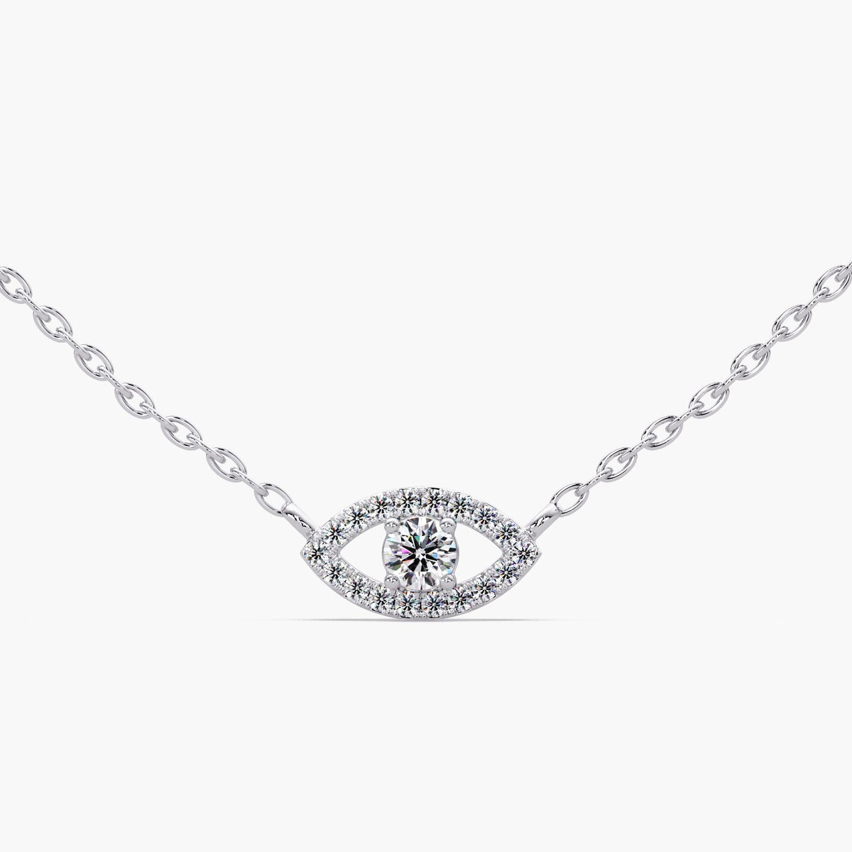 white gold evil eye necklace/lab grown diamond eye necklace/diamond protection necklace/delicate everyday jewelry