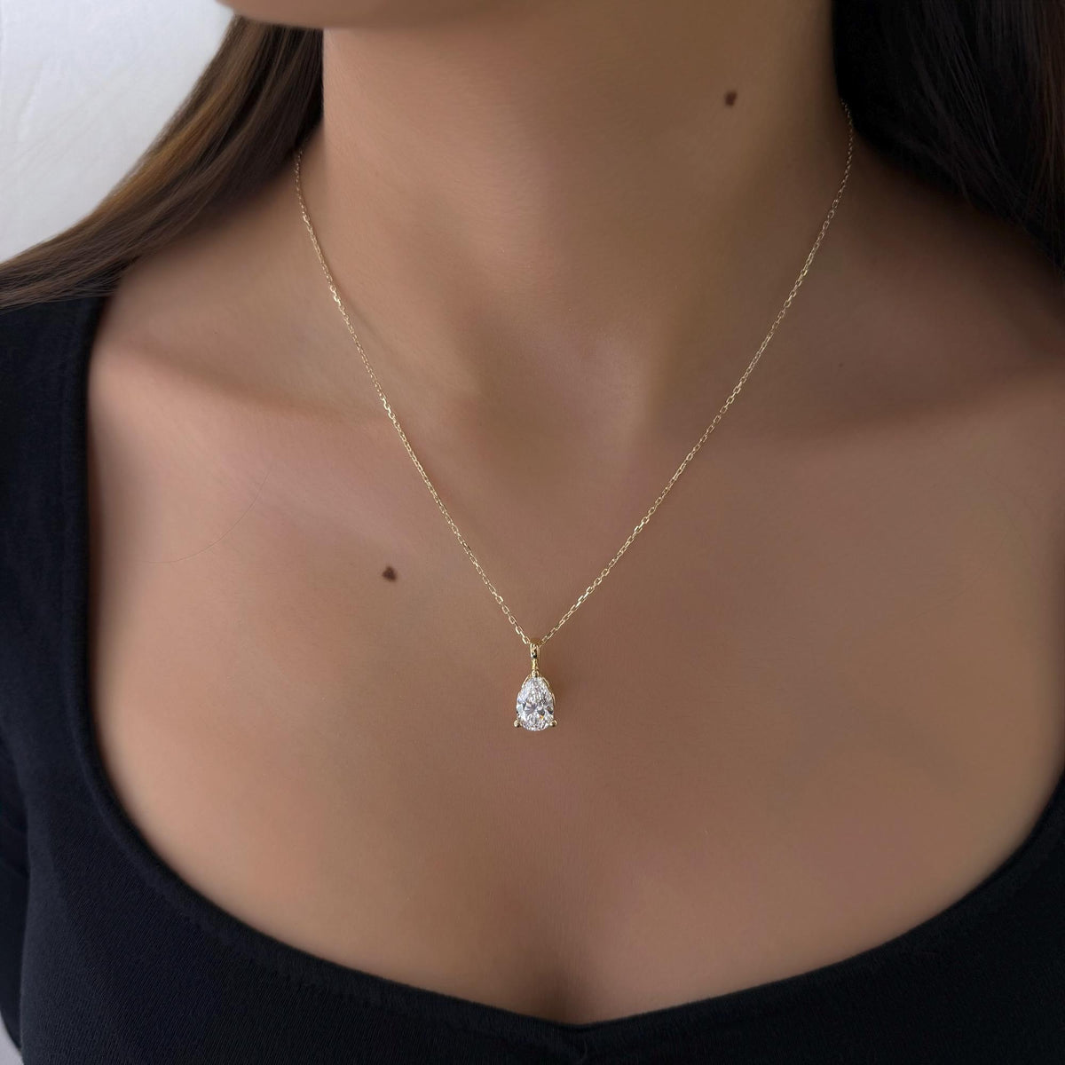 14K Gold Pear Lab Diamond Pendant Necklace 0.30–3 CT, IGI, Solitaire Pear