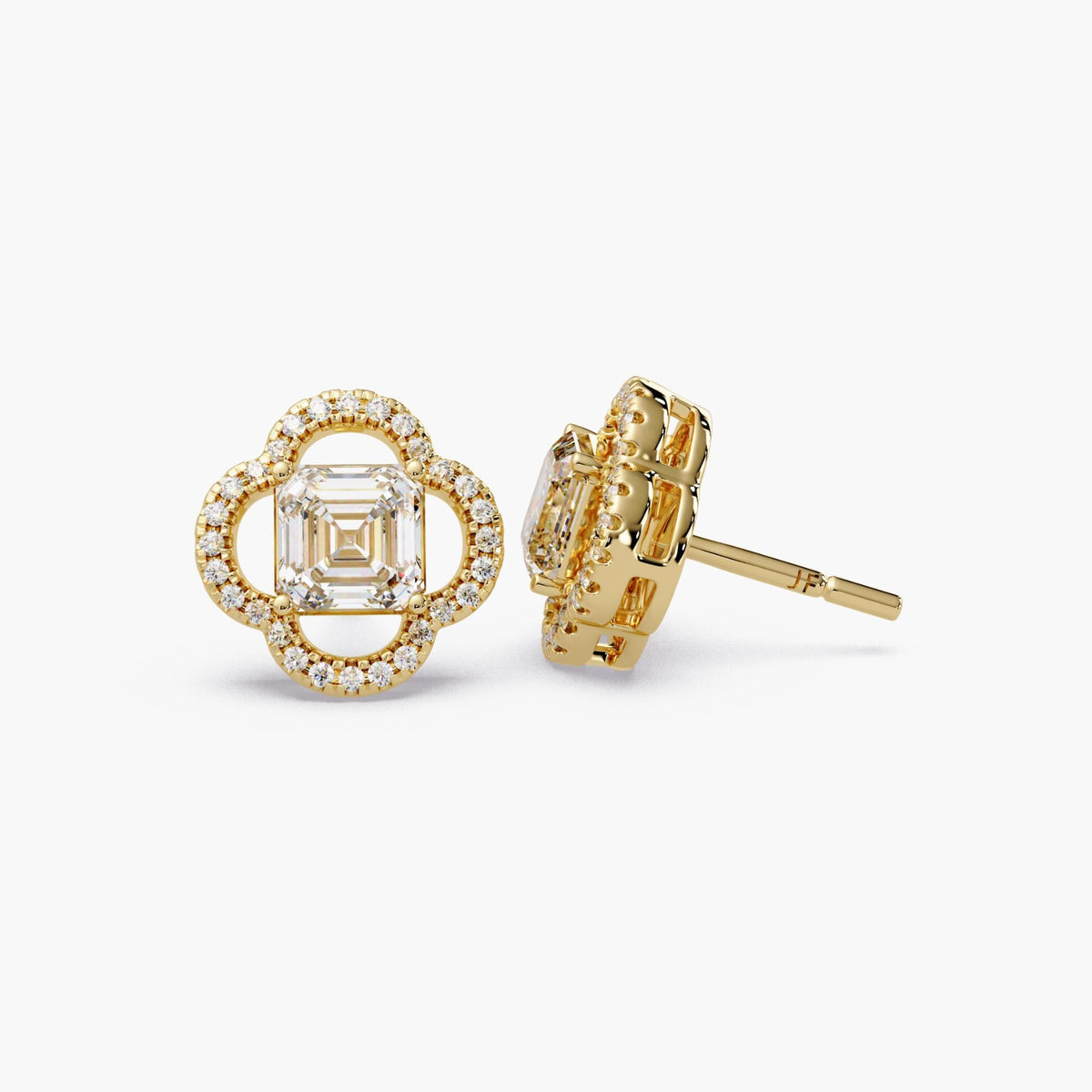 IGI certified diamond stud earrings/lab grown asscher halo earrings/bridal jewelry gift for her/fine jewelry floral studs