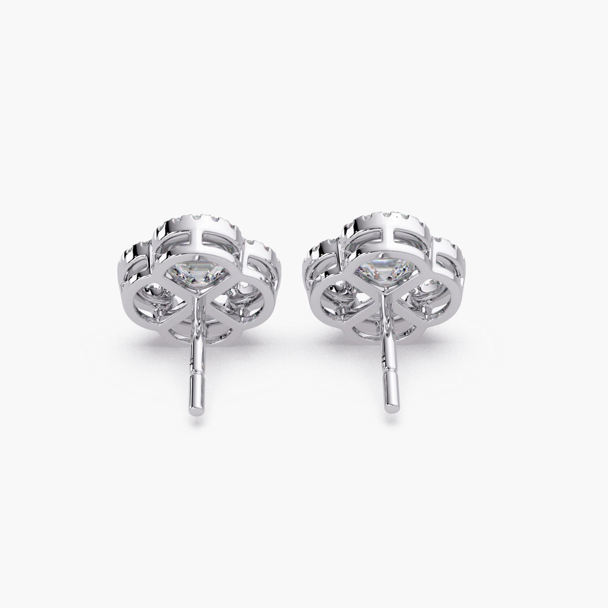 14k white gold square emerald cut diamond earrings/lab diamond halo studs/bridal diamond stud earrings/everyday luxury earrings in solid gold