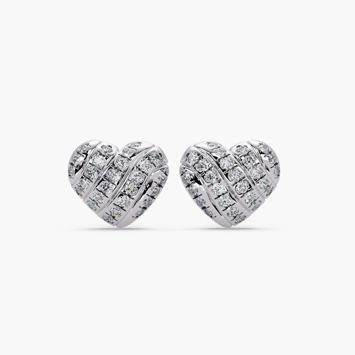 14k white gold diamond heart earrings / pave diamond heart studs / 14k gold heart earrings