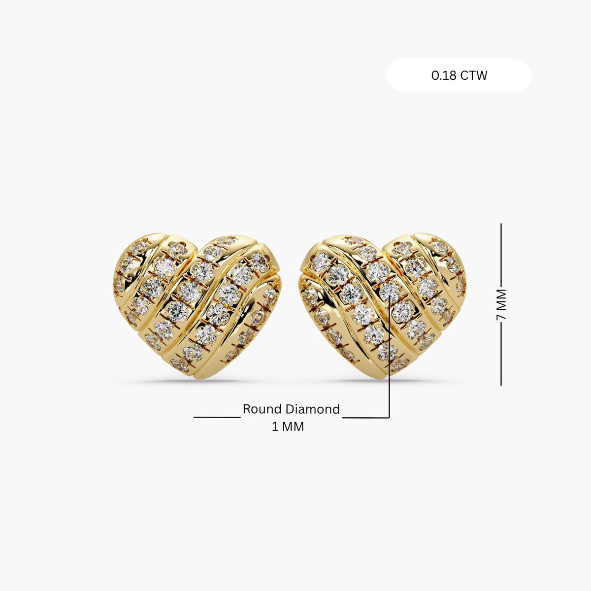 14k yellow gold second piercing studs / gift for her earrings / heart shape diamond studs / small diamond stud earrings