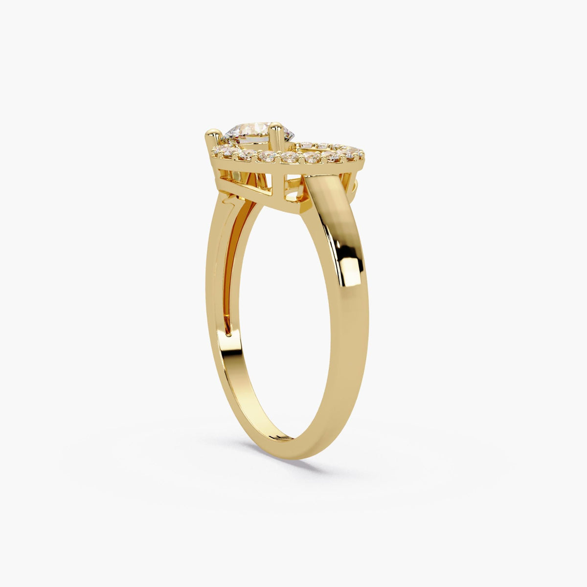 solid gold statement ring / asymmetrical circle ring with round diamond / contemporary lab diamond ring / bold everyday jewelry