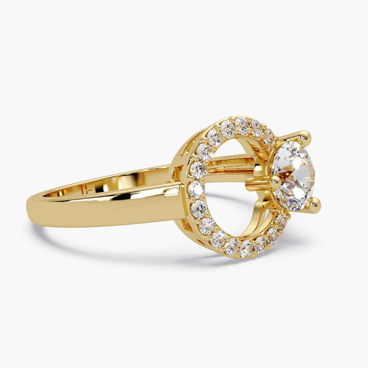 modern circle diamond ring / bold gold ring in solid 14K gold / open circle ring with pavé diamonds / pointer finger statement ring