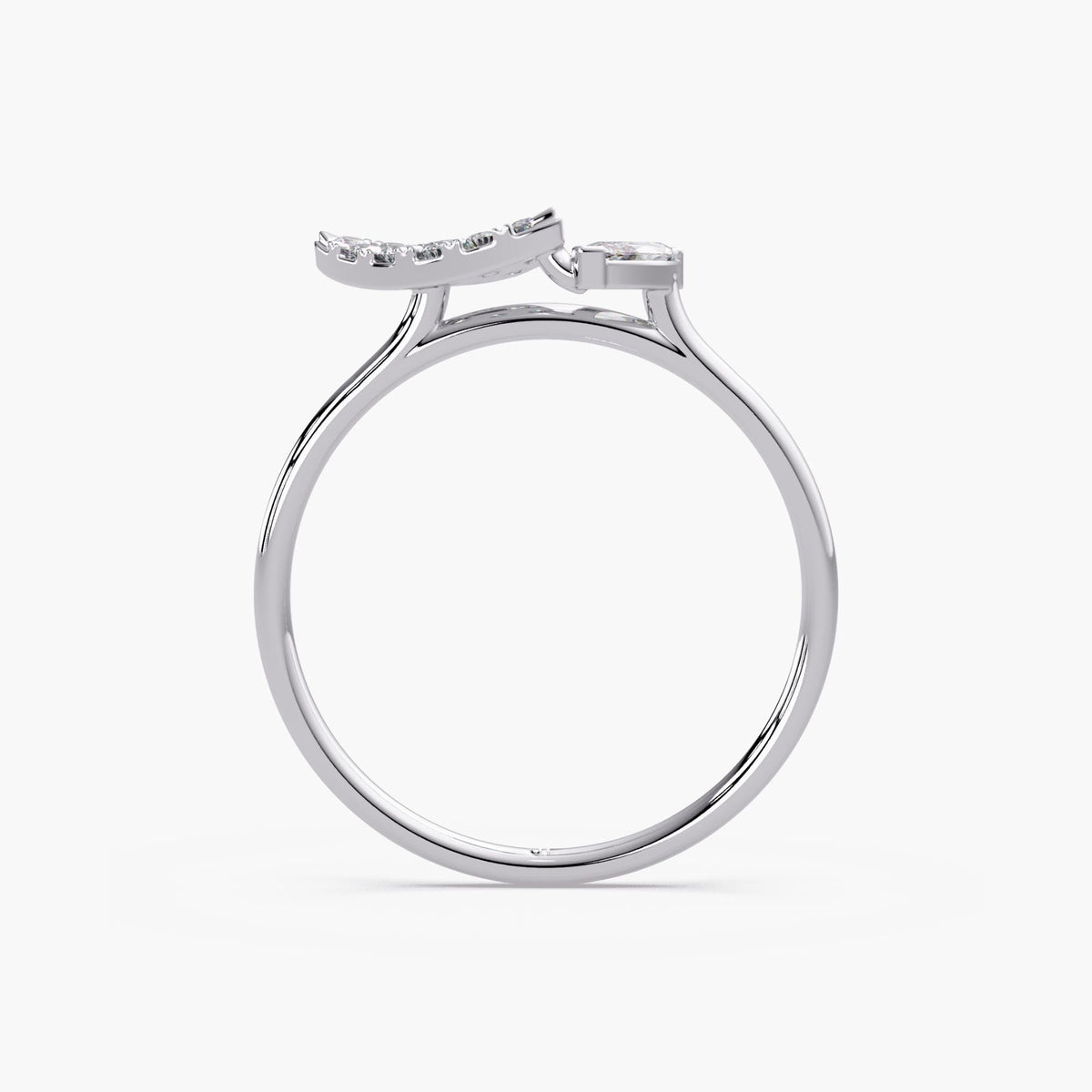 slim band diamond ring / low setting diamond ring / minimalist bridal ring / open bypass ring / thin marquise ring