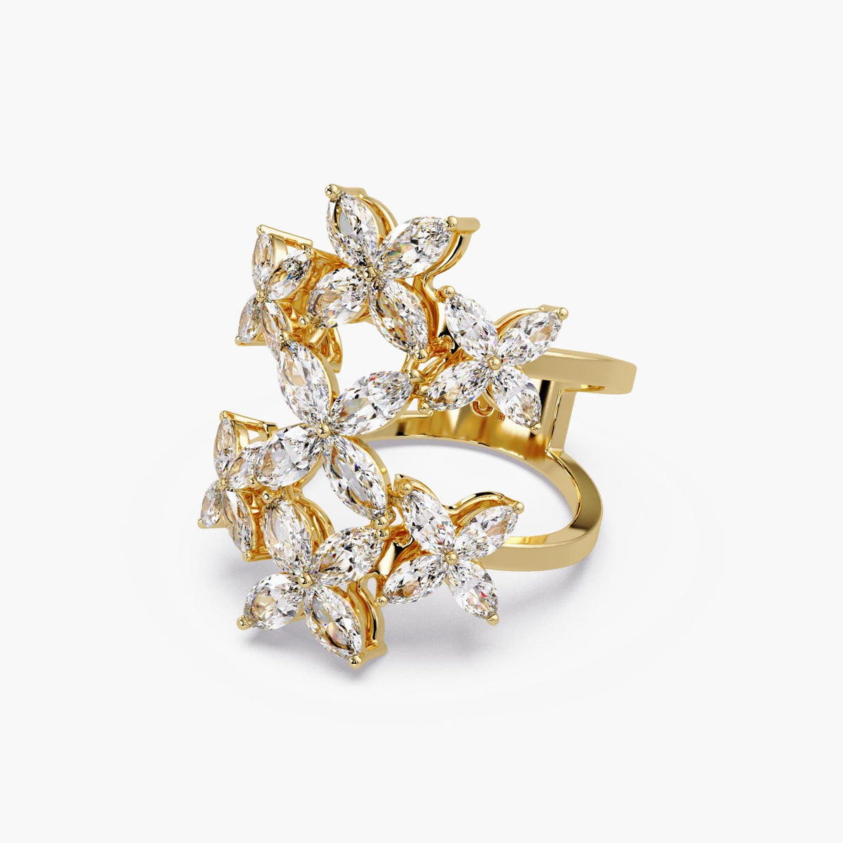 marquise diamond flower ring/floral cluster statement ring/14k gold lab diamond ring/cocktail diamond ring/finger coverage ring