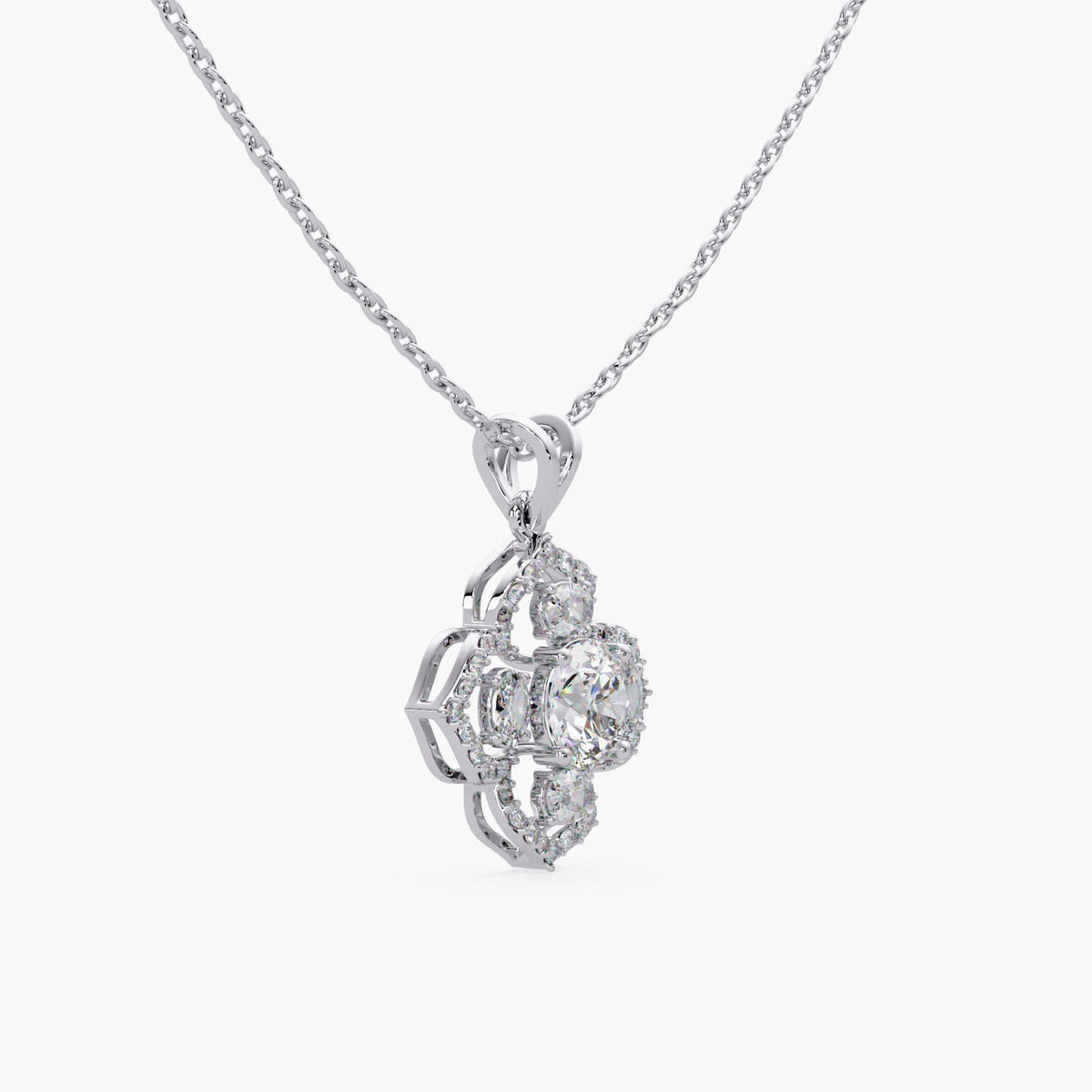 flower diamond necklace/minimal diamond pendant/solid gold pendant necklace/lab diamond halo necklace/fine jewelry gift