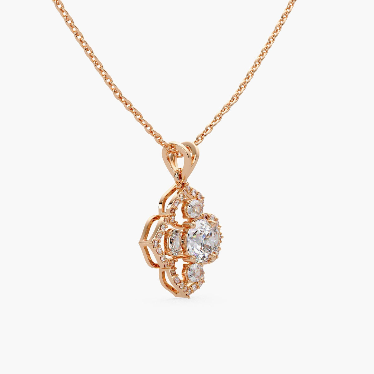 quatrefoil flower pendant/vintage inspired diamond necklace/14kt gold diamond pendant/luxury everyday jewelry/pave diamond necklace
