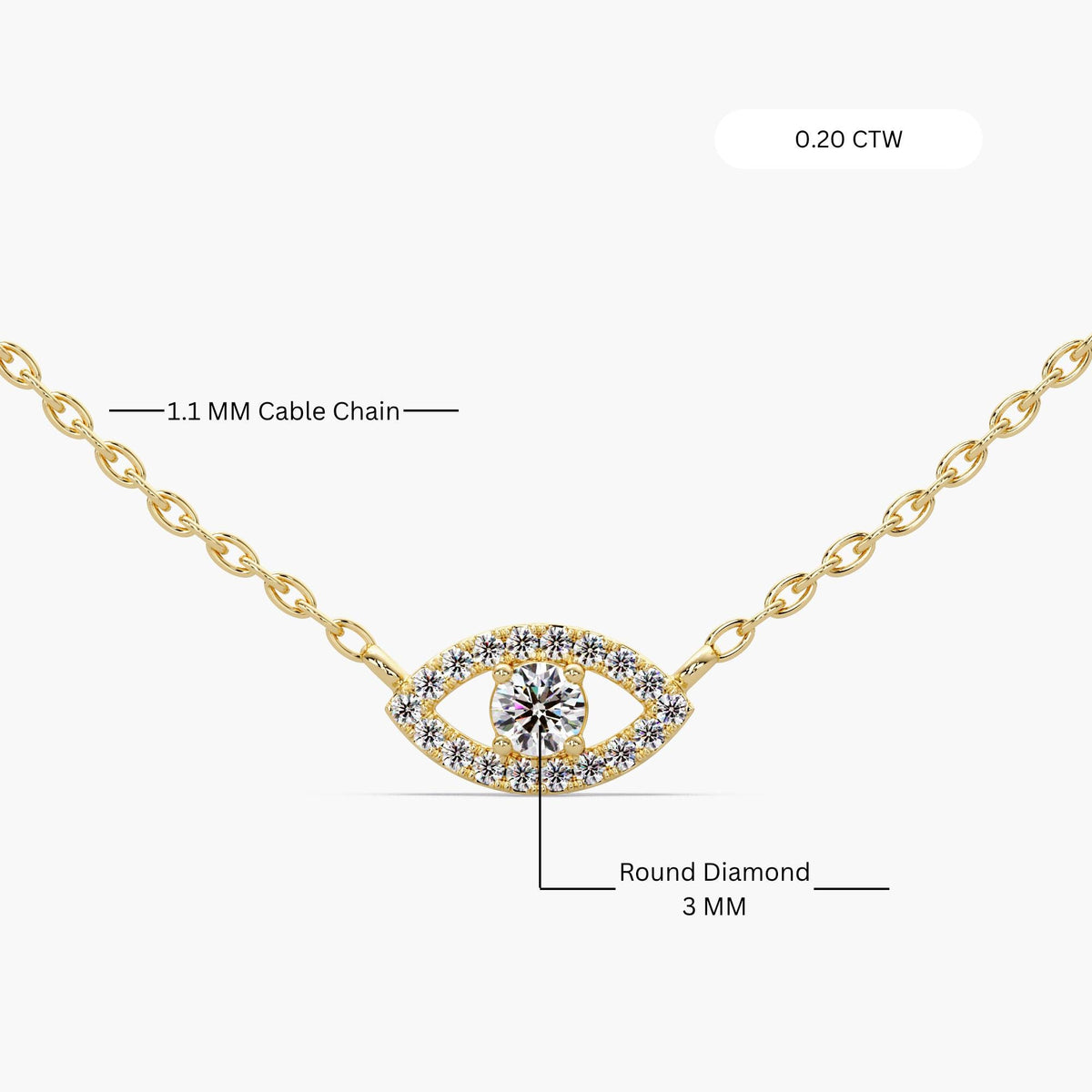 0.20 ctw diamond evil eye necklace/delicate gold eye pendant/layering necklace/14k gold lab diamond necklace