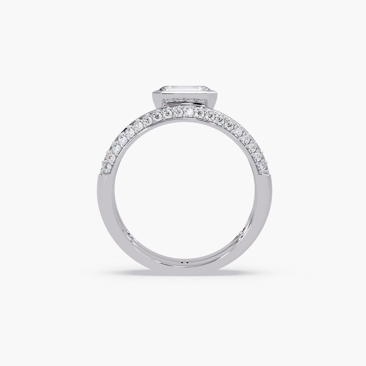 white gold emerald cut bezel ring / lab grown diamond bridal set / double band engagement ring / stackable wedding ring set