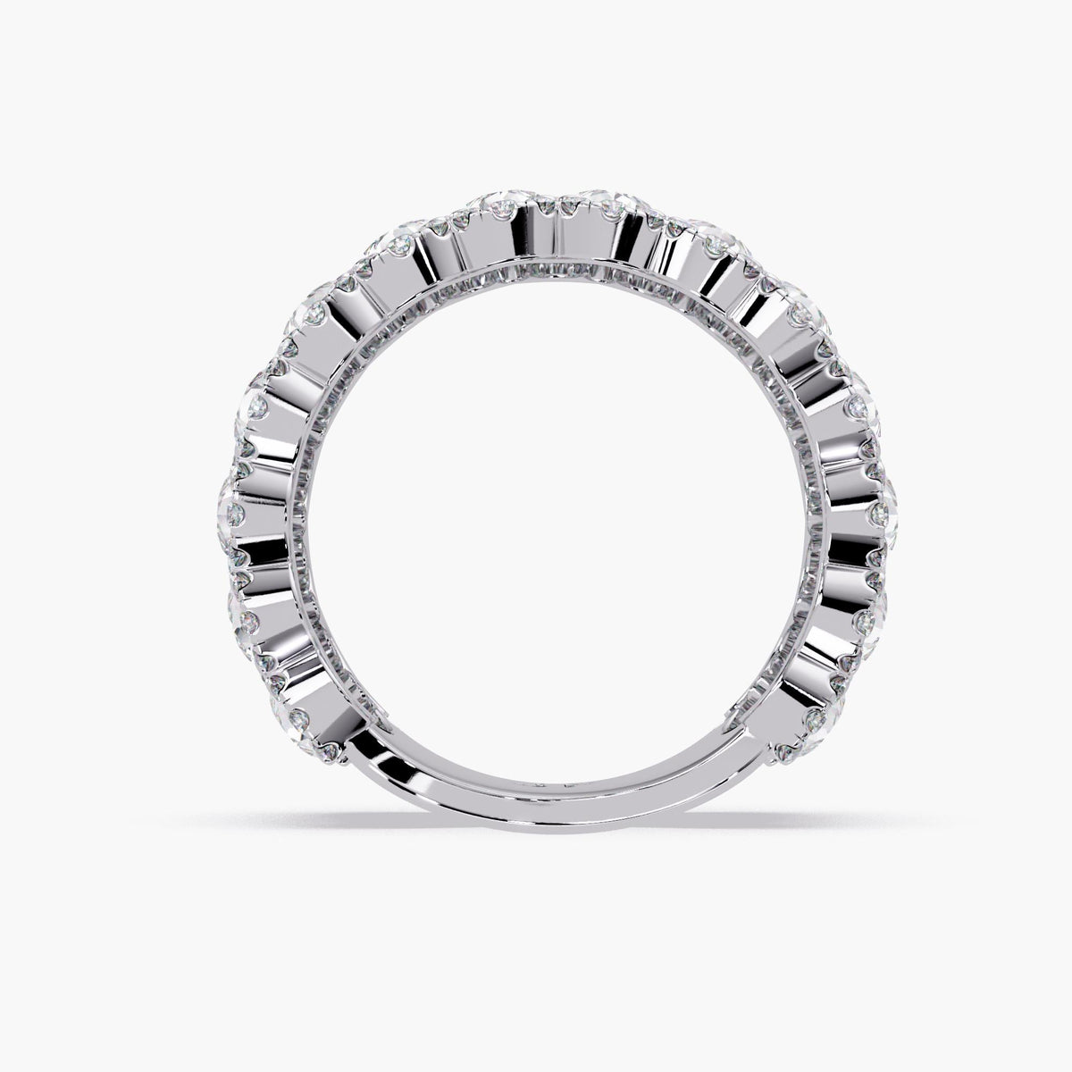 14K white gold wide diamond band with EF VS lab grown diamonds