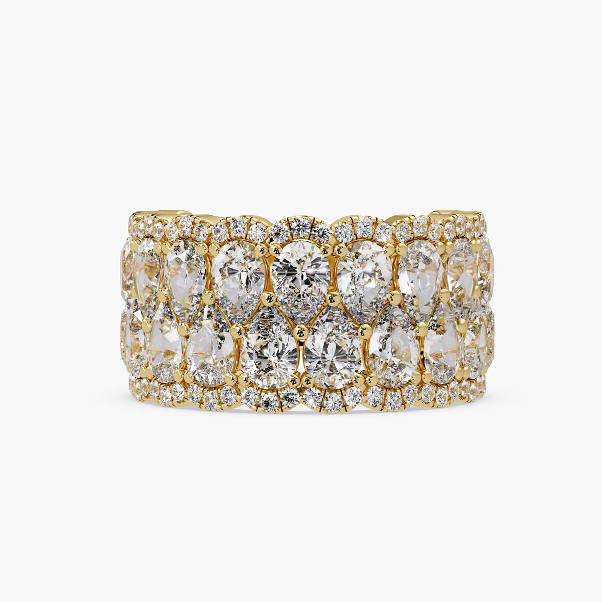 4.20 CT pear lab grown diamond wide band ring in 14K yellow gold