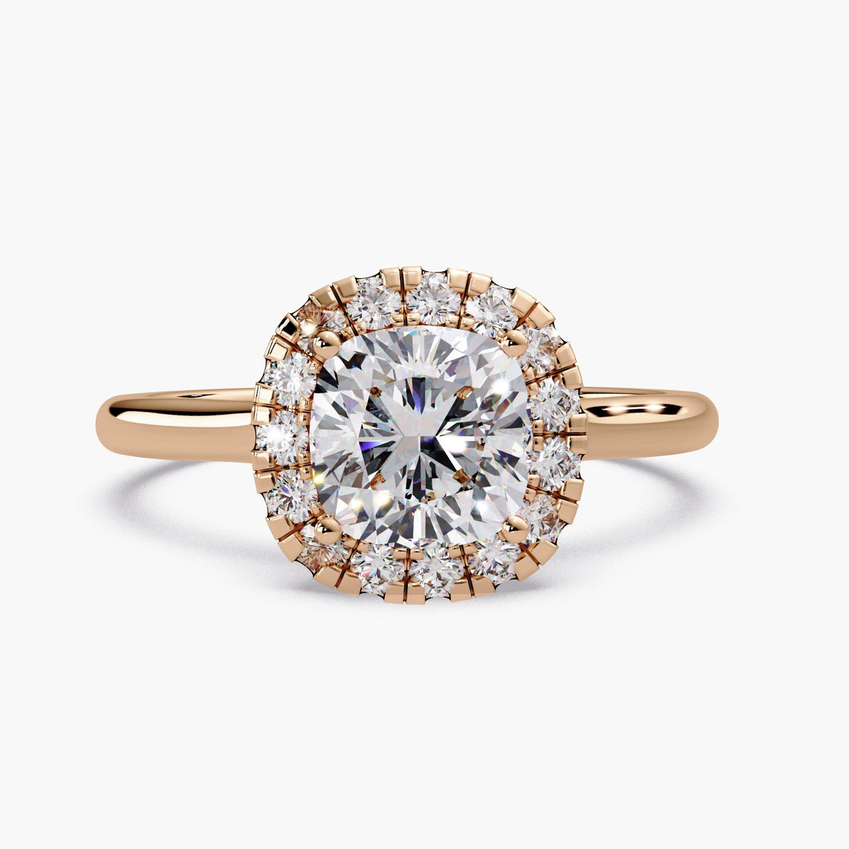 1.5 CTW Cushion Halo Engagement Ring, 14K Gold Cushion Cut Lab Diamond Ring, IGI Certified