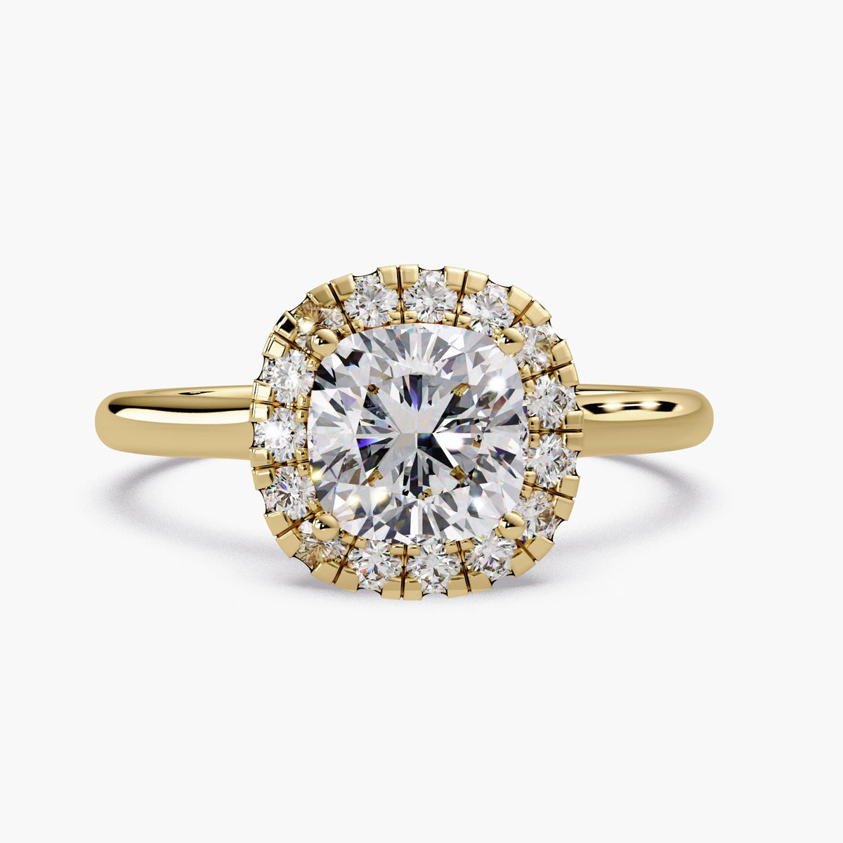 1.5 CTW Cushion Halo Engagement Ring, 14K Gold Cushion Cut Lab Diamond Ring, IGI Certified