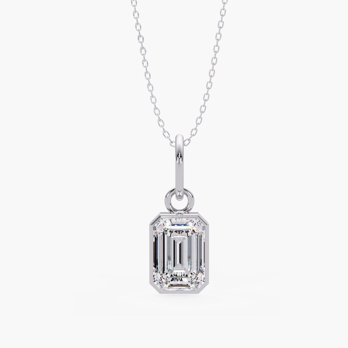 White Gold Emerald Cut Diamond Pendant Necklace