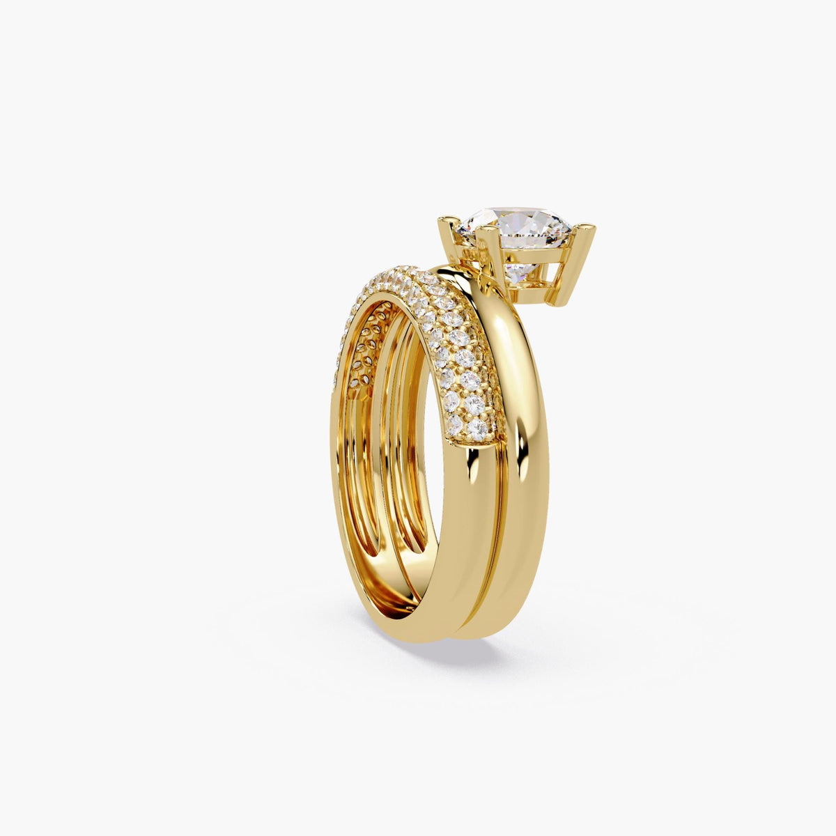 round lab grown diamond engagement ring with matching diamond wedding band