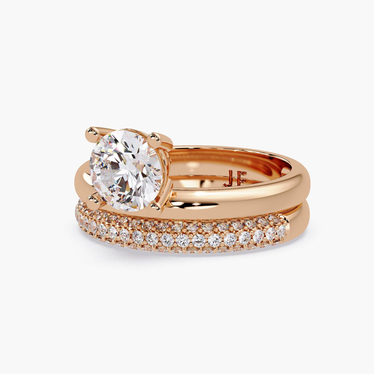 1CT Round Lab Grown Diamond Engagement Ring, IGI Certified Solitaire Ring, Wedding Band Set